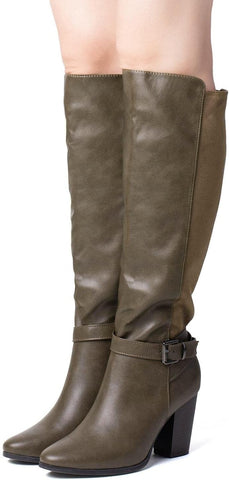 Zip Up Dark Brown High Chunky Heel Knee High Boots