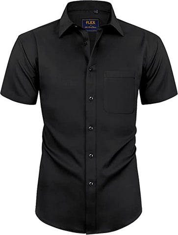 Men's Black Button Up Short Sleeve Polo Style Shirt