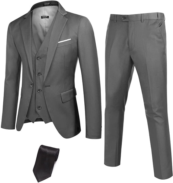 Men's Silver Grey 3pc Long Sleeve Men's Suit