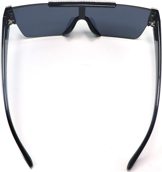 Black Flat Top Rimless Oversized Square Sunglasses