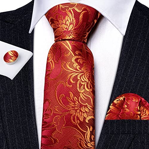 Men's Gold Print Silk Tie Set w/Handkerchief & Cufflinks