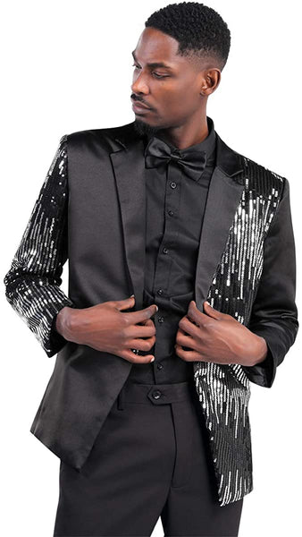 Men's Sequin Two Tone Long Sleeve Stylish Suit Set