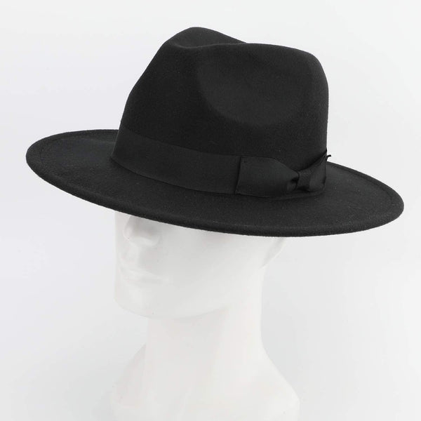 Kessel Classic Wide Brim Bowknot Black Fedora Hat