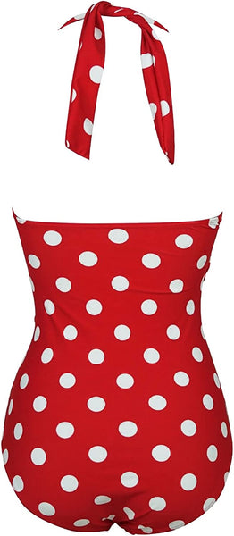 Retro Red Polka Ruching One Piece Vintage Swimwear