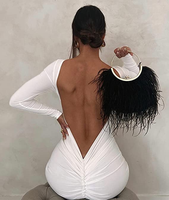 Parisian White Long Sleeve Ruched Backless Maxi Dress