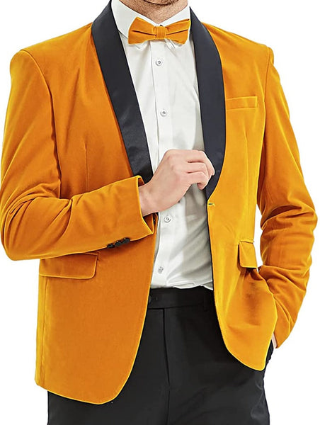 Men's Shawl Lapel Yellow Velvet One Button Blazer Suit