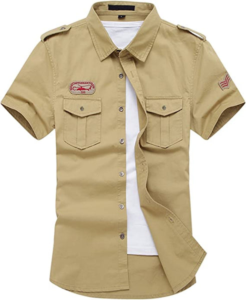 Men's Military White Button Down Short Sleeve Tactical Shirt