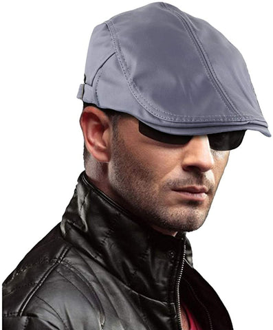 Rhenen Dark Gray PU Leather Classic Newsboy Cap