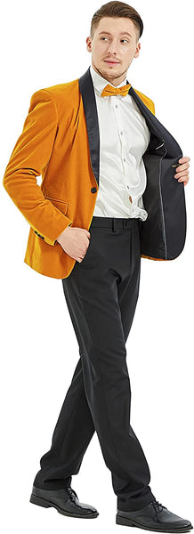 Men's Shawl Lapel Yellow Velvet One Button Blazer Suit