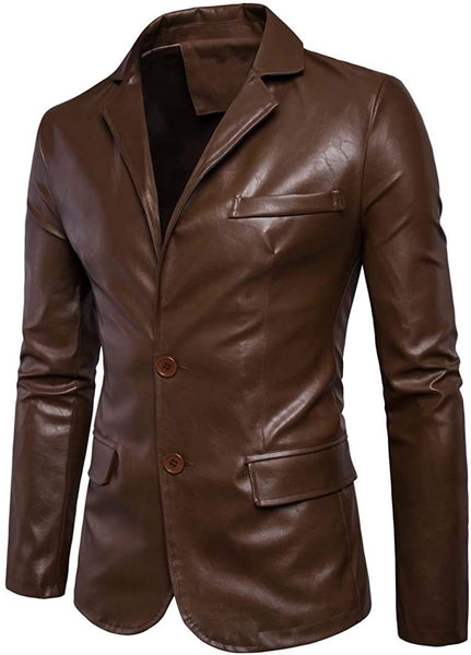 Men's Brown Faux Leather Long Sleeve Jacket