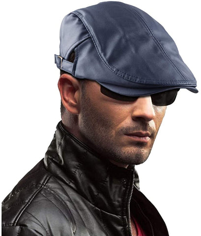 Zeist Navy Blue PU Leather Classic Newsboy Cap