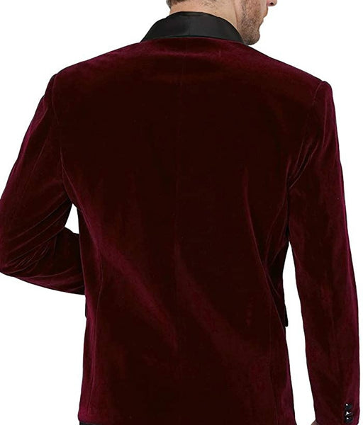 Men's Shawl Lapel Red Velvet One Button Blazer Suit