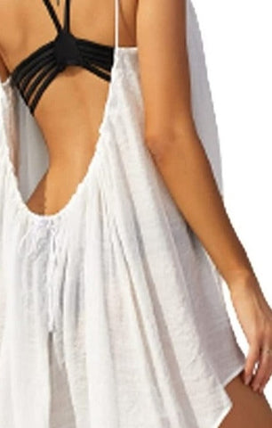 Summer White Loose Backless Beach Cover Up