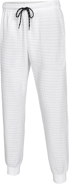 Athletic White Plaid Jacquard Men's Jogger Sweatpants