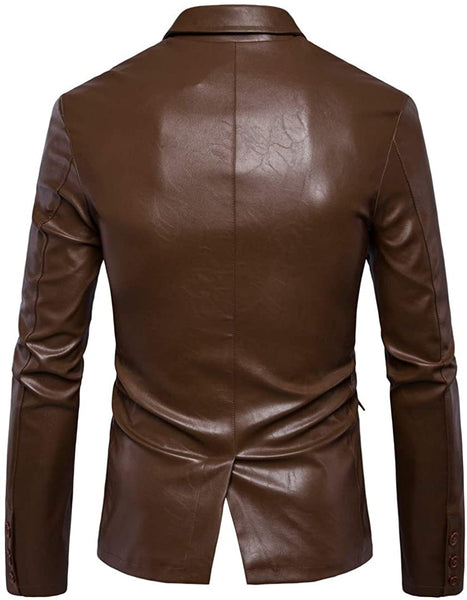 Men's Brown Faux Leather Long Sleeve Jacket