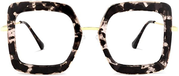 Oversized Tortoise Champagne Marble Thick Rectangle Clear Frames