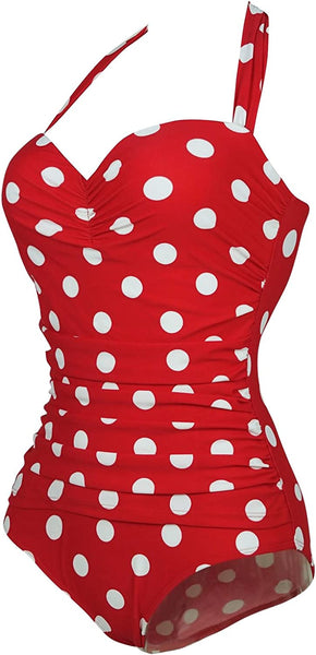 Retro Red Polka Ruching One Piece Vintage Swimwear