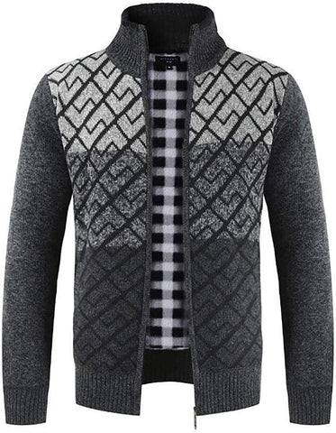 Tri-Color Charcoal High Neck Men's Sweater Jacket