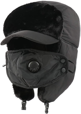 Brim Earflaps Black  Face Mask Russian Ski Hat