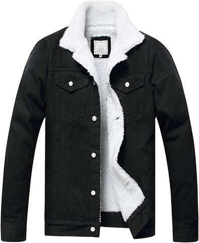 Men's Fleece Black Cotton Sherpa Lined Denim Winter Jacket