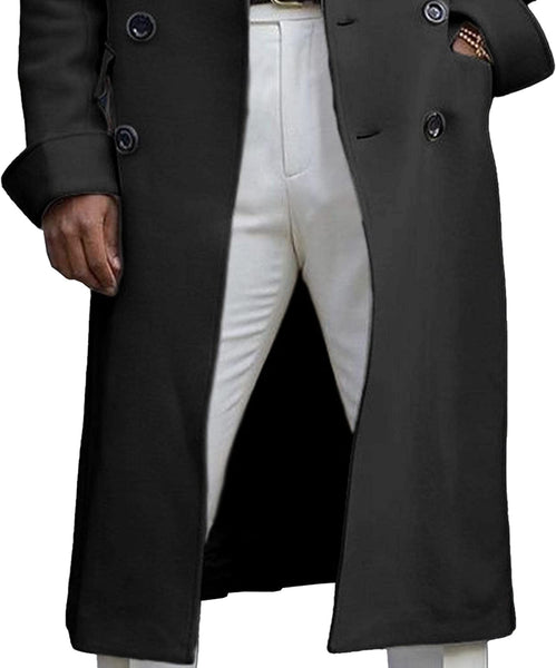 Men's Black Wool Single Breasted Long Trench Coat