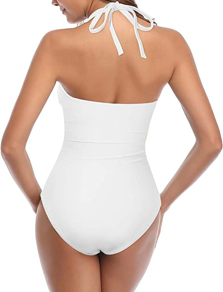 White High Waist Tied Halter One Piece Swimsuit