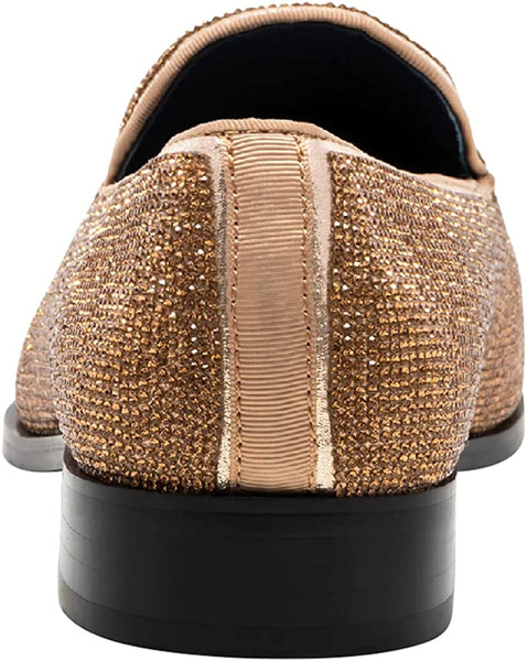 Rhinestone Gold Slip-on Loafer Metallic Tip Smoking Shoes