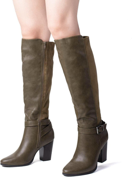 Zip Up Dark Brown High Chunky Heel Knee High Boots