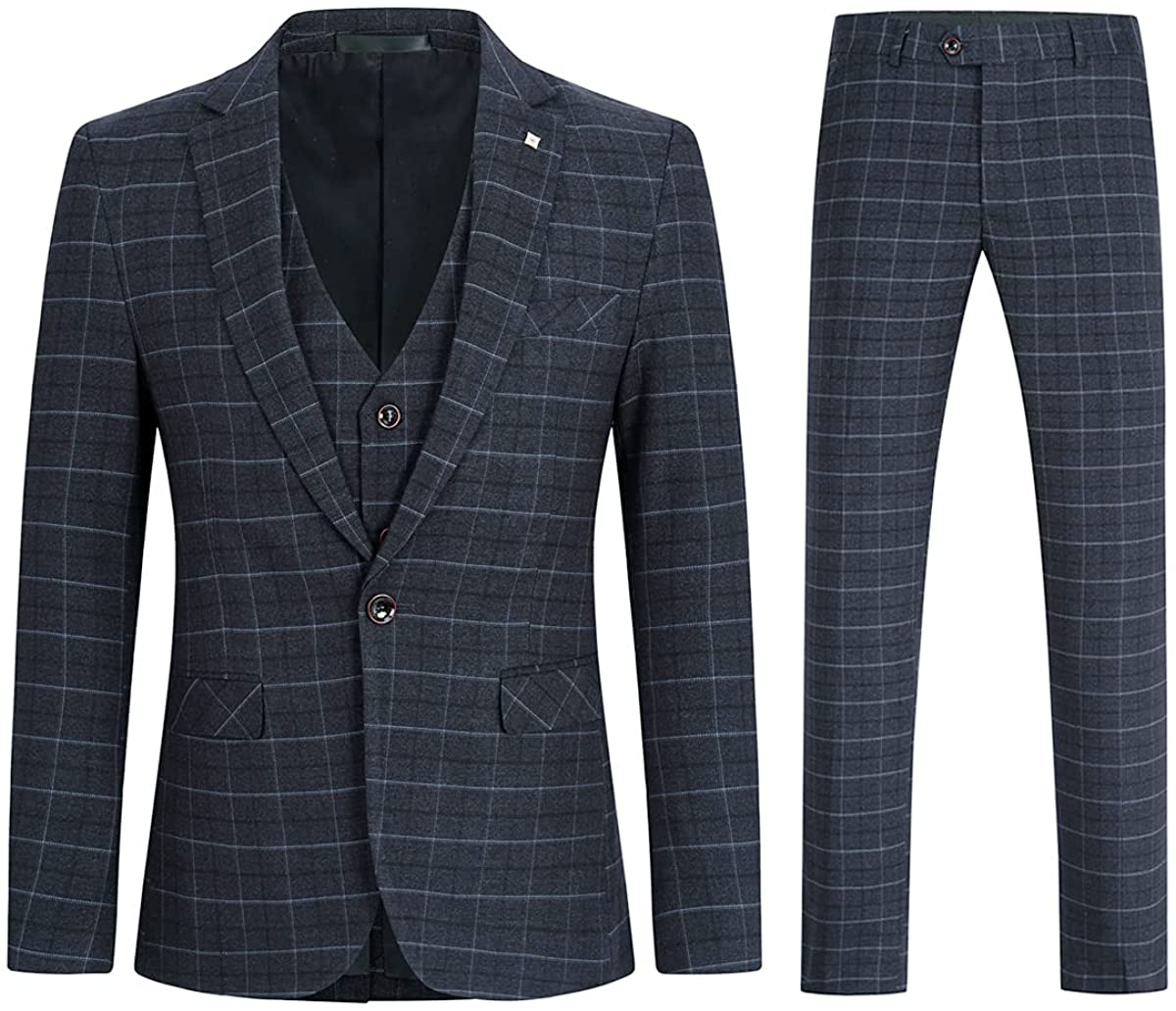 Modern Black Plaid 3 Pieces Tuxedo Men's Suit