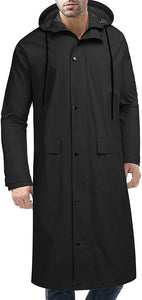 Men's Black Lightweight Hooded Long Rain Jacket