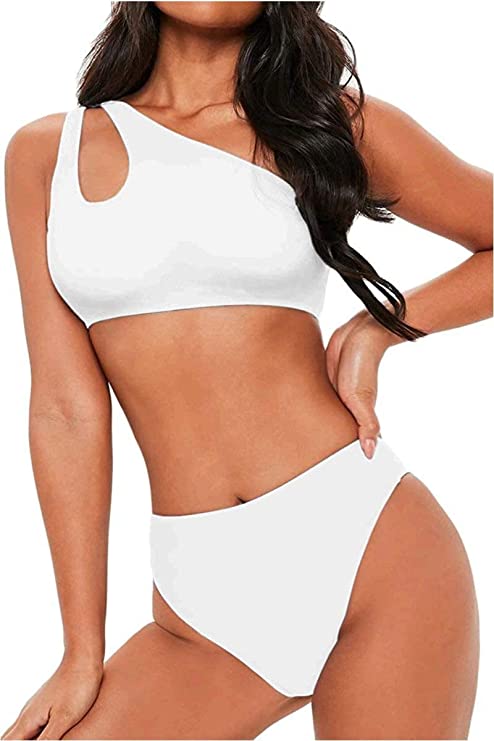 White One Shoulder Cut Out 2pc Bikini Swimsuit