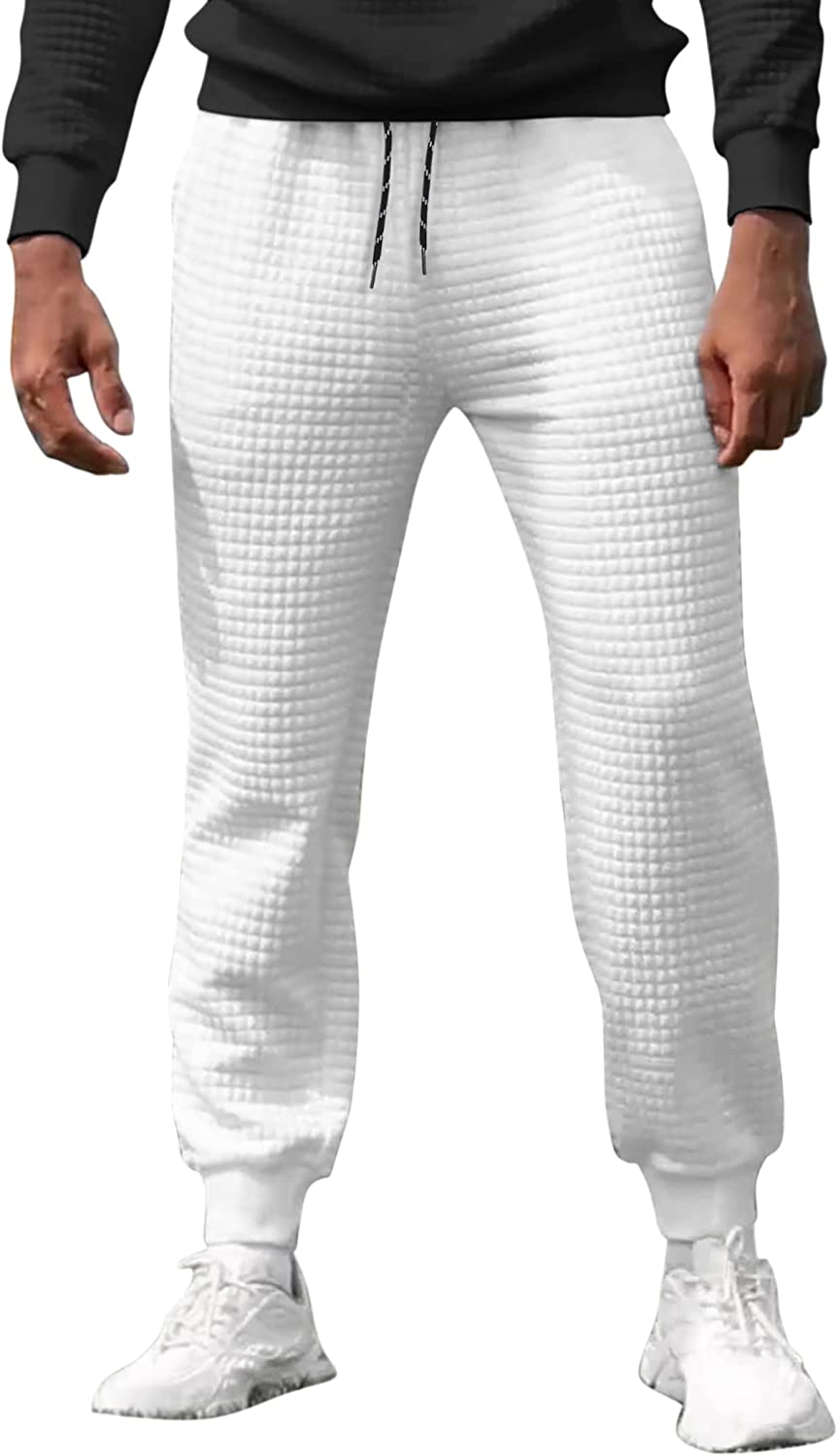 Athletic White Plaid Jacquard Men's Jogger Sweatpants