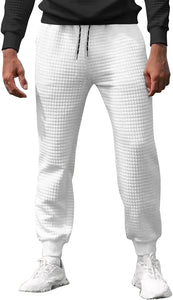 Athletic White Plaid Jacquard Men's Jogger Sweatpants