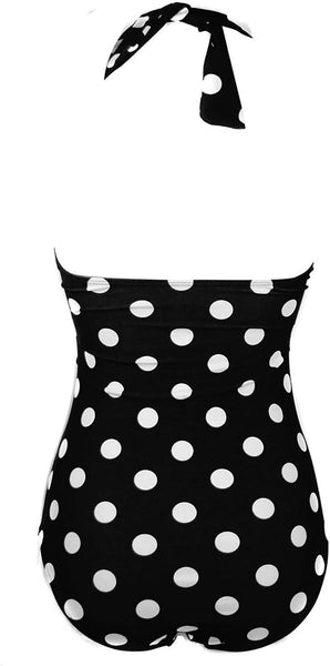 Retro Black Polka Ruching One Piece Vintage Swimwear