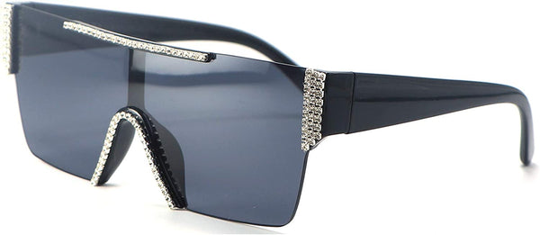 Black Flat Top Rimless Oversized Square Sunglasses