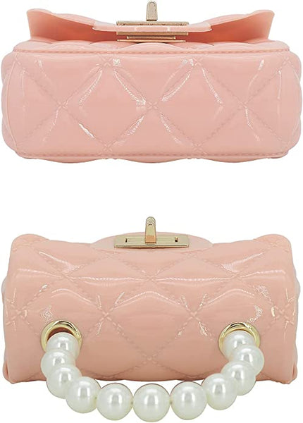 Quilted White Mini Jelly Purse with Pearls Crossbody Bag