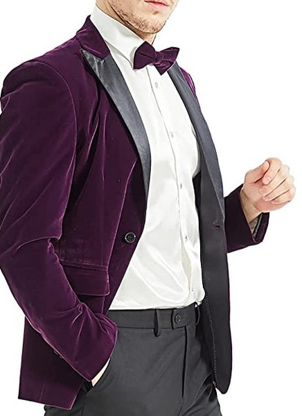 Men's Peak Lapel Purple Velvet One Button Blazer Suit