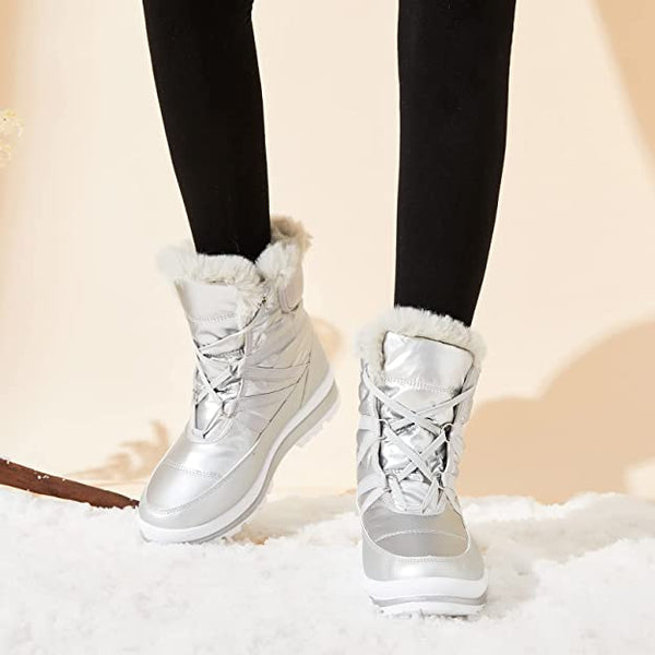 Furry Tan Faux Leather Lace Up Snow Boots