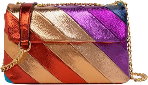 Purple Copper Quilted Crossbody Purse w/Chain