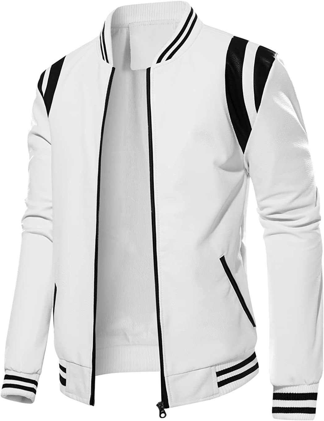 Fleece Lined White Pu Leather Varsity Bomber Jacket