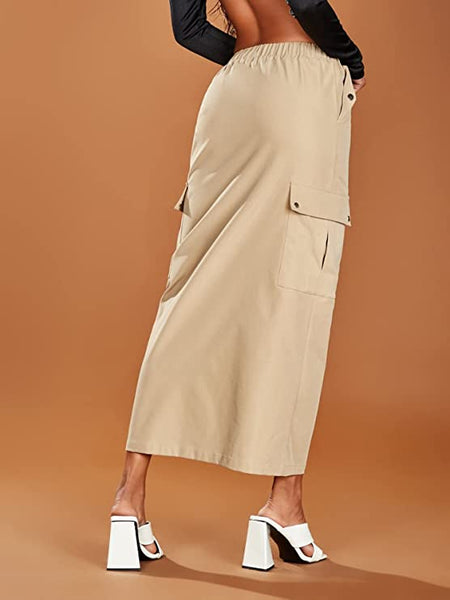 Cargo Khaki Casual Skirt w/Pockets