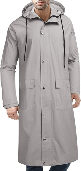 Men's Grey Lightweight Hooded Long Rain Jacket