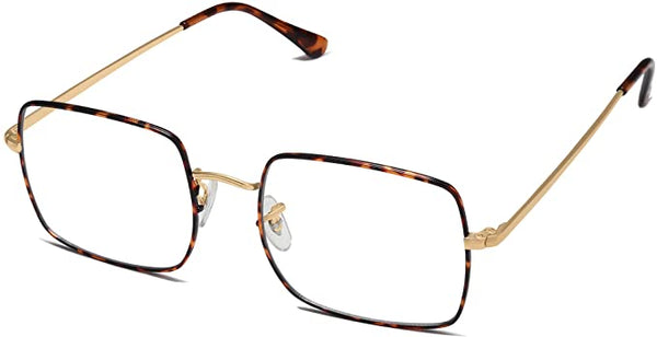 Oversized Tortoise Brown Metal Rectangle Clear Frames