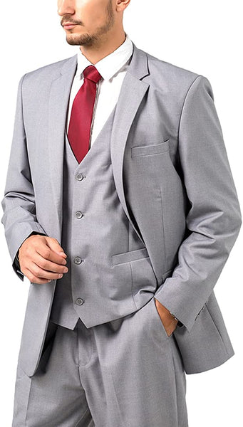 Men's Silver Gray Long Sleeve Double Breasted 3pc Suit