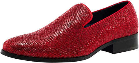 Rhinestone Red Slip-on Loafer Metallic Tip Smoking Shoes