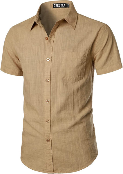 Men's Black Linen Button Up Short Sleeve Shirt