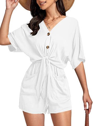 Soft Knit White Loose Sleeve Shorts Romper