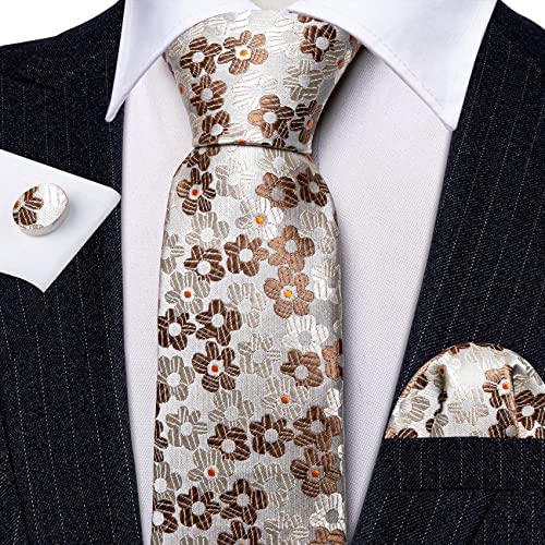 Men's Gold Print Silk Tie Set w/Handkerchief & Cufflinks