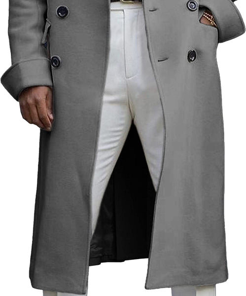 Men's Grey Wool Single Breasted Long Trench Coat