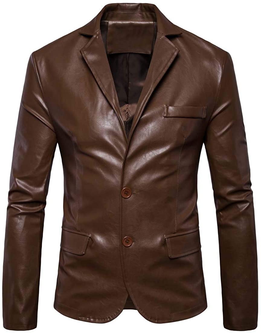 Men's Brown Faux Leather Long Sleeve Jacket